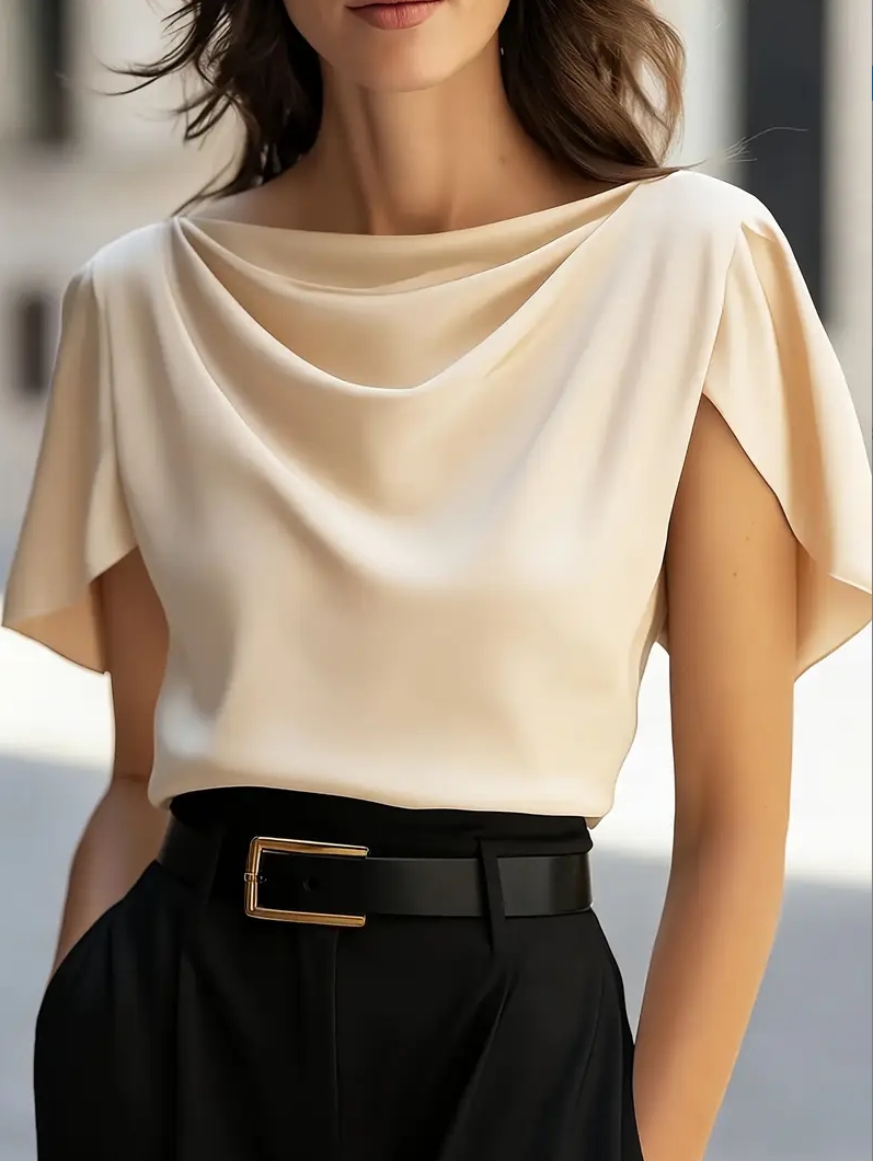 Elegant Draped Collar Butterfl - Shirt Camp Collar のレビューと価格