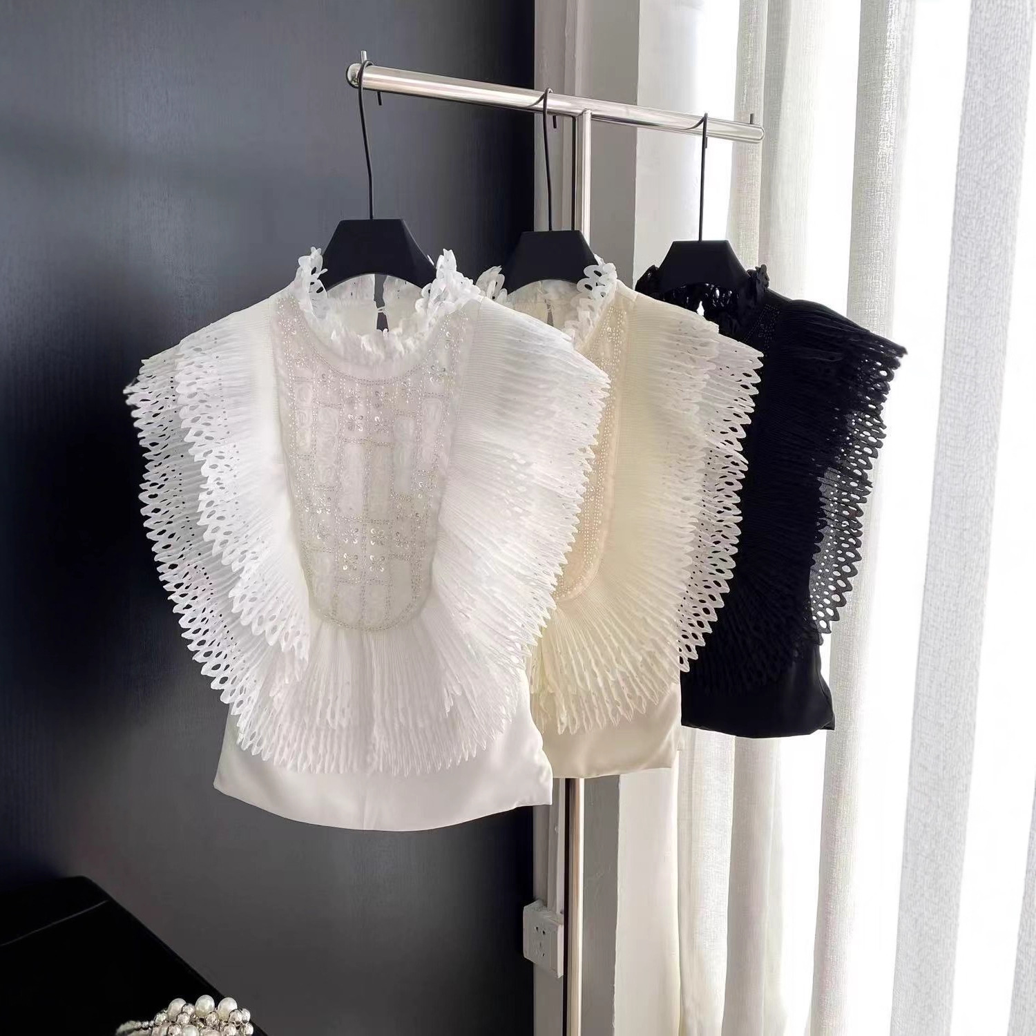 Top Blouse Women Sleeveless Ru - Shirt Camp Collar のレビューと価格